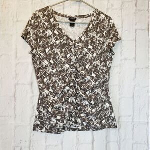 ANN TAYLOR Ruffle Front V-neck Top Medium